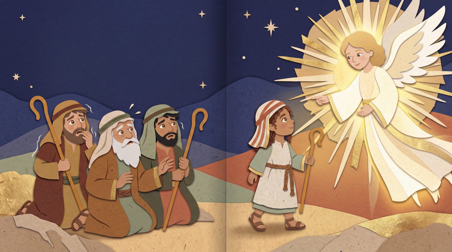 They meet the angel, curious, not scared